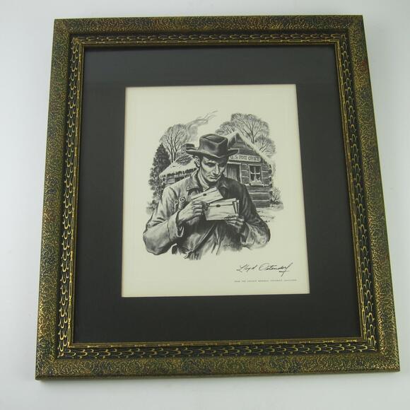 Lloyd Ostendorf Print Abraham Lincoln Sorting Mail Artist Signed Framed Vintage